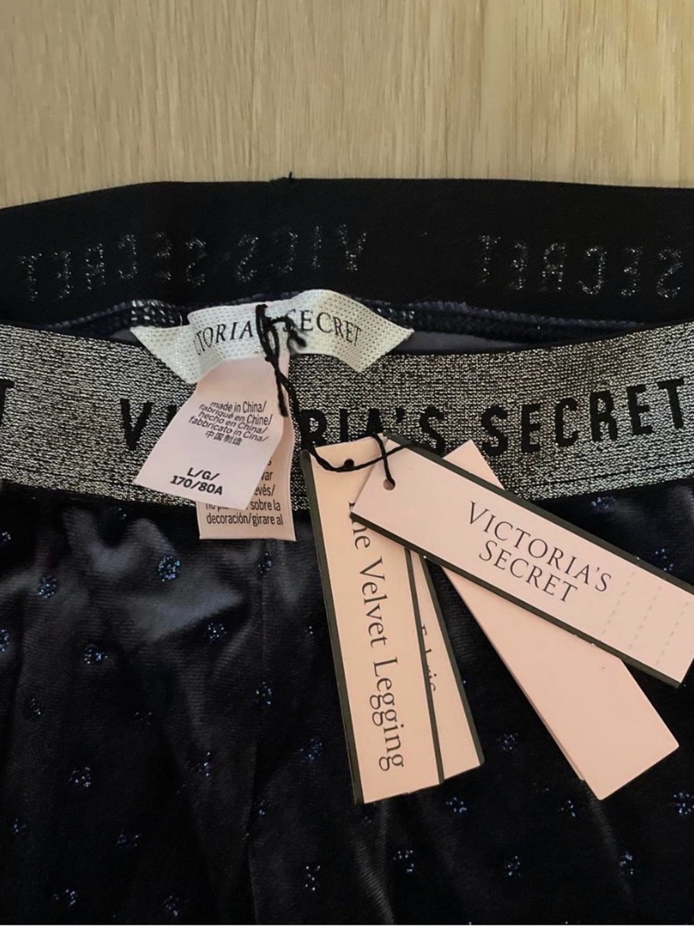 Victoria's Secret Navy Blue Velvet Leggings with Logo Waistband